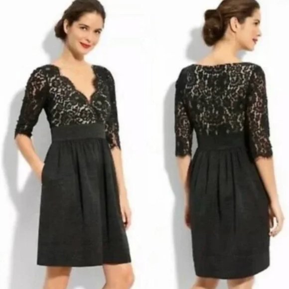 Eliza J Faille Scalloped Fit & Flare Lace Cocktail Black Dress | 2 - Picture 1 of 14